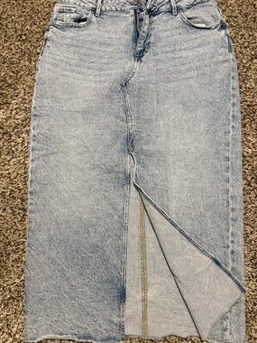 Maurices Light Blue Denim Straight-Leg Skirt with Front Slit